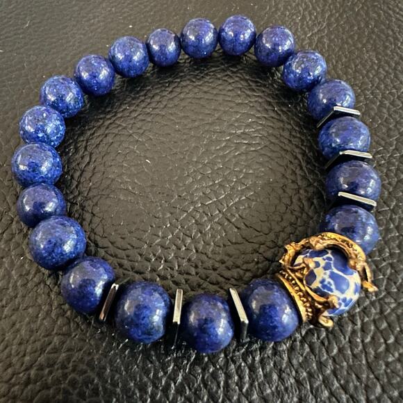 Lapis Bracelet w/ Gold Tone Filigree Accents - Picture 2 of 3